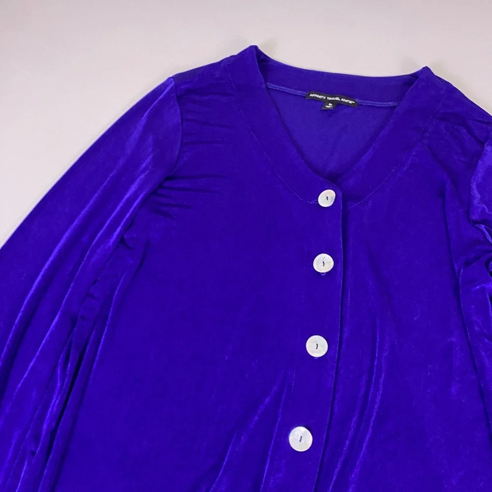 Affinity‎ Travel Knits Cardigan Women 1X Purple Button Front 3/4 Sleeve Top USA